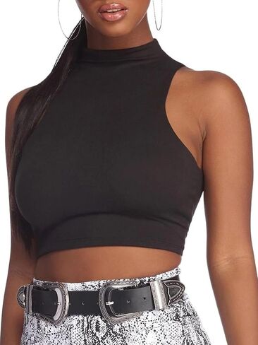 LovelyWholesale Womens Sexy محصول Tops Turtle Neck Summer Tank Top Summeress Shirt in Kuwait