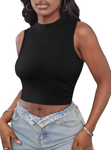 LovelyWholesale Womens Sexy محصول Tops Turtle Neck Summer Tank Top Summeress Shirt in Kuwait