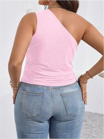 Wdirara Women's Plus Size One One Counter Top Top Ruched Ruched Tops Assymetrical Scleveless Tops in Kuwait