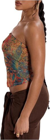 Shenhe Women's Sexy Mesh Top Artlefullitfulless Brandless Pressedelic Ring Fruge Tube Top Top Wave in Saudi Arabia