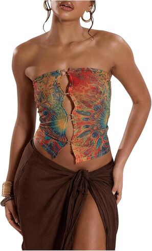 Shenhe Women's Sexy Mesh Top Artlefullitfulless Brandless Pressedelic Ring Fruge Tube Top Top Wave in Saudi Arabia
