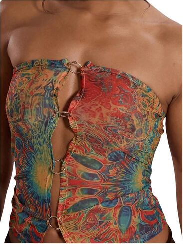 Shenhe Women's Sexy Mesh Top Artlefullitfulless Brandless Pressedelic Ring Fruge Tube Top Top Wave in Saudi Arabia