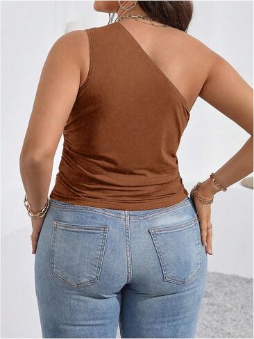 Milumia Women's Plus Size One Shoulder Tank Top Asymmetrical Hem Ruched Going Out Tops in Saudi Arabia