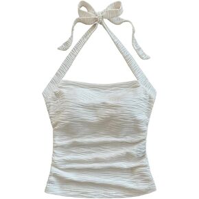 SHENHE Women's Textured Tie Back Halter Crop Top Sleeveless Backless Boho Cute Tank Top in Saudi Arabia