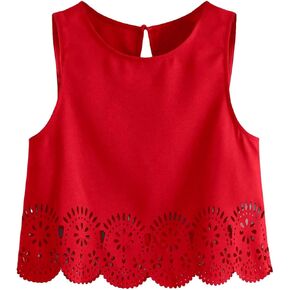 SOLY HUX Women's Summer Tank Tops Hollow Out Scallop Trim Sleeveless Vest Crop Top in Kuwait