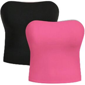 Floerns Women's Plus Size 2 Piece Solid Strapless Bandeau Crop Tube Top in Saudi Arabia
