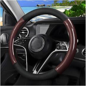Carbon Fiber Car Steering Wheel Cover, 15 Inch Leather Breathable Anti-Slip Vehicle Steering Wheel Protector, Automotive Interior Accessories, Universal for SUV Sedan Truck (Red) in Kuwait