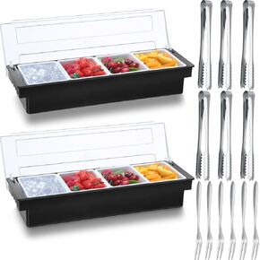 2 صينية مقبلات مبردة بالثلج على سطح السفينة، حاويات بهارات مزخرفة مع أغطية وخادم بهار مبرد قابل للإزالة مع 6 ملقط و6 شوكات فواكه (6 مقصورات) in Kuwait