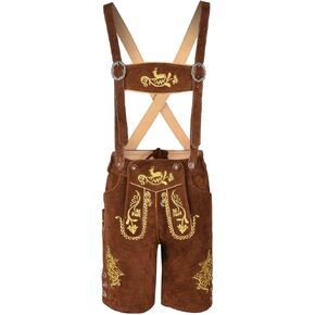 Mens Oktoberfest Bavarian Lederhosen Real Suede Leather with Matching Suspenders Shorts in Saudi Arabia