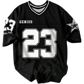 Men's Number Graphic Jersey T-Shirt Short Sleeve V Neck Loose Oversized Sports Streetwear in Saudi Arabia