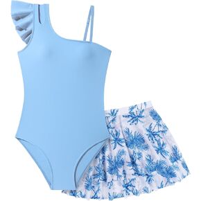 فتيات السباحة قطعة واحدة من ملابس السباحة الفتيات مع الطباعة الاستوائية تستر على تنورة بنات السباحة بدلة السباحة 7-16 سنة in Kuwait
