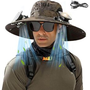 Solar Fan Hat for Men Women, Wide Brim UPF50+ Sun Hat with 2 Removable Fan 3-Speed Wind Solar&USB Charging in Saudi Arabia