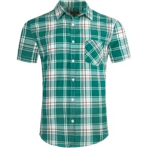 Men's Button Down Plaid Short Sleeve Work Casual Western Dress Shirt in Saudi Arabia