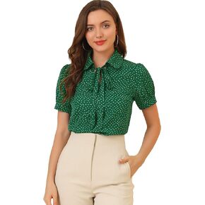 Allegra K Women's Retro Blouses Printed Bow Tie Peter Pan Collar Chiffon Blouse in Saudi Arabia