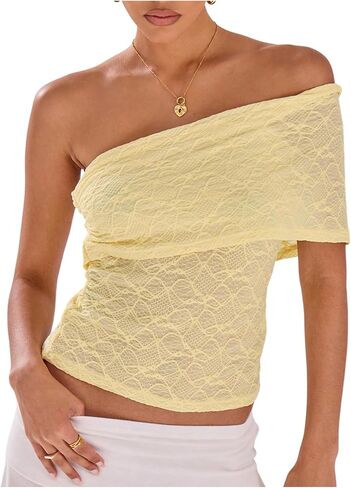 MakeMeChic Women's Lace Off The Shoulder Tank Ruched Sleeveless Fitted Going Out Crop Tops in Saudi Arabia