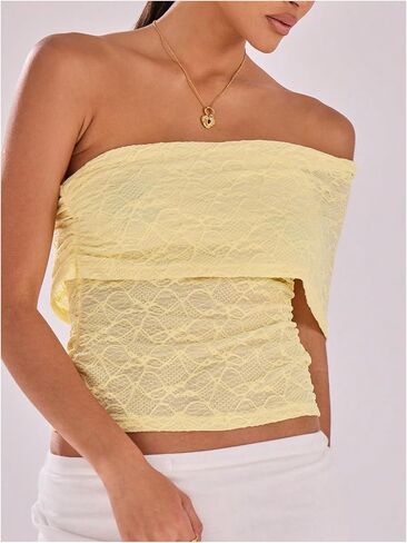 MakeMeChic Women's Lace Off The Shoulder Tank Ruched Sleeveless Fitted Going Out Crop Tops in Saudi Arabia