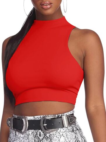 LovelyWholesale Womens Sexy محصول Tops Turtle Neck Summer Tank Top Summeress Shirt in Kuwait