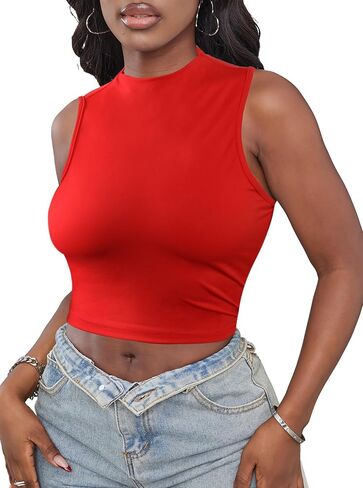 LovelyWholesale Womens Sexy محصول Tops Turtle Neck Summer Tank Top Summeress Shirt in Kuwait