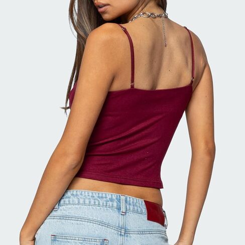 Women Draped Cowl Neck Tank Tops Sexy Layered Bra Cut Out Spaghetti Beaded Y2k Summer Going Out Top in Kuwait