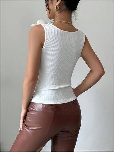 SweatyRocks Women's 3D Floral Fitted Tank Top Scoop Neck Sleeveless Ribbed Knit Tops in Kuwait