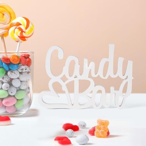 Candy Bar Sign, Wooden Dessert Table Decoration for Wedding/Birthday/Party (White) in Saudi Arabia