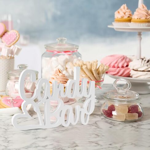 Candy Bar Sign, Wooden Dessert Table Decoration for Wedding/Birthday/Party (White) in Saudi Arabia