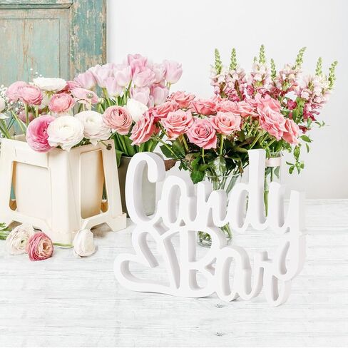 Candy Bar Sign, Wooden Dessert Table Decoration for Wedding/Birthday/Party (White) in Saudi Arabia