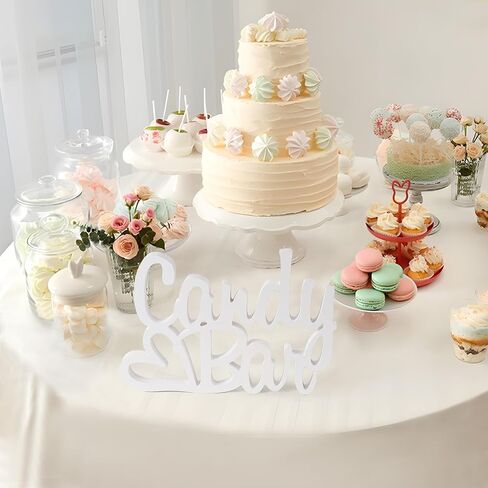 Candy Bar Sign, Wooden Dessert Table Decoration for Wedding/Birthday/Party (White) in Saudi Arabia