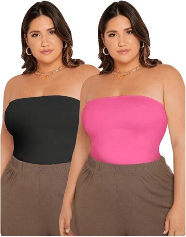 Floerns Women's Plus Size 2 قطعة صلبة بدون حمال in Saudi Arabia