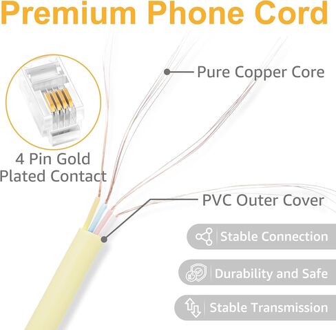 Uvital 2024 Newest Upgrade 13FT Phone Cord for Landline(Coiled Length: 1.5FT), 1 Pack RJ9 4P4C Telephone Cords for Landline Phones, Matte Black High Elasticity Phone Handset Cord, Landline Phone Cord in Saudi Arabia