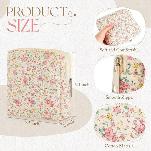 Paterr 4 Pcs Mini Quilted Floral Makeup Bag Small Coquette Cosmetic Bag Aesthetic Floral Makeup Pouch with Zipper Cute Travel Toiletry Essentials for Women(Pink, Orange Flower) in Saudi Arabia