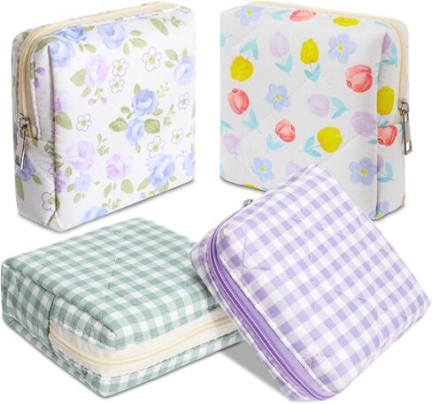 Paterr 4 PCS Mini Mini Ceanted Floral Makeup Bag صغير Coquette Coquette Cosmetic Bag Pouch Pouch Floral Baceup With Stipper Cute Travel Advice Steries for Women (Pink ، Orange Flower) in Saudi Arabia