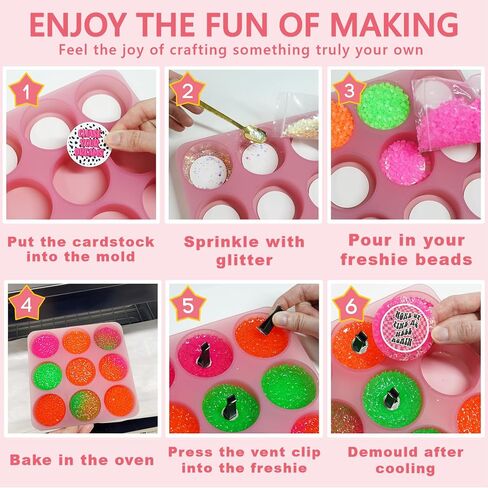 MUBYOK Scented Car Vent Freshie Supplies Starter Kit,DIY Car Air Freshener Vent Clip Craft Kit with 250g Aroma Beads,1.5 inch Circle Freshies Silicone Molds,Glitter & CardStock for Women in Kuwait