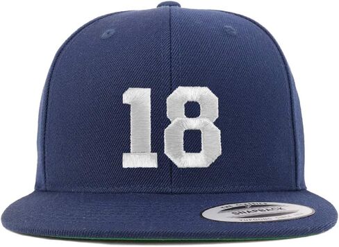 Trendy Apparel Shop Number 18 White Thread Embroidered Flat Bill Snapback Baseball Cap in Saudi Arabia