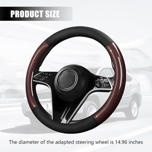 Carbon Fiber Car Steering Wheel Cover, 15 Inch Leather Breathable Anti-Slip Vehicle Steering Wheel Protector, Automotive Interior Accessories, Universal for SUV Sedan Truck (Red) in Kuwait