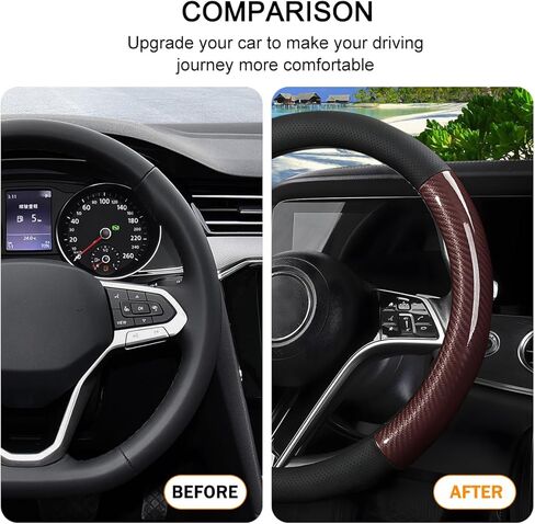 Carbon Fiber Car Steering Wheel Cover, 15 Inch Leather Breathable Anti-Slip Vehicle Steering Wheel Protector, Automotive Interior Accessories, Universal for SUV Sedan Truck (Red) in Kuwait