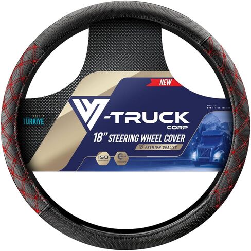 Steering Wheel Cover 18 inch Size Faux Leather Semi Truck, BLACK WITH GREY STITCHING in Kuwait
