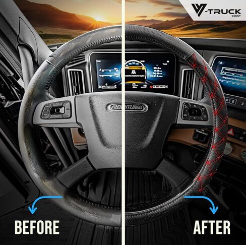 Steering Wheel Cover 18 inch Size Faux Leather Semi Truck, BLACK WITH GREY STITCHING in Kuwait