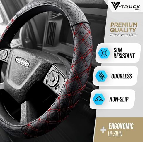 Steering Wheel Cover 18 inch Size Faux Leather Semi Truck, BLACK WITH GREY STITCHING in Kuwait