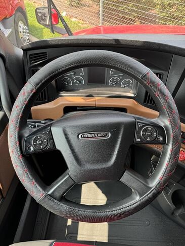 Steering Wheel Cover 18 inch Size Faux Leather Semi Truck, BLACK WITH GREY STITCHING in Kuwait
