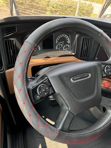 Steering Wheel Cover 18 inch Size Faux Leather Semi Truck, BLACK WITH GREY STITCHING in Kuwait