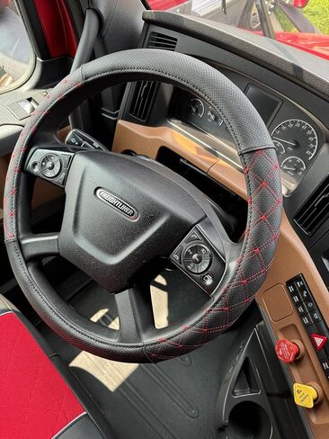 Steering Wheel Cover 18 inch Size Faux Leather Semi Truck, BLACK WITH GREY STITCHING in Kuwait