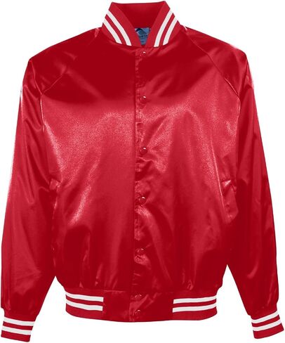 Augusta Sportswear Satin baseball jacket/striped trim - RED/WHITE - L in Saudi Arabia