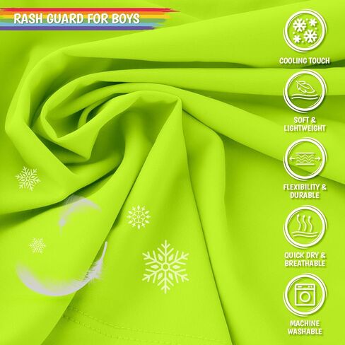 Boys Swim Shirts Short Sleeve Rash Guard Sun Protection UV SPF T Shirts Rashguard Swimwear Fishing Water Beach Tee Lightweight for Toddler Youth Kids Neon Green Size 14-16 in Saudi Arabia