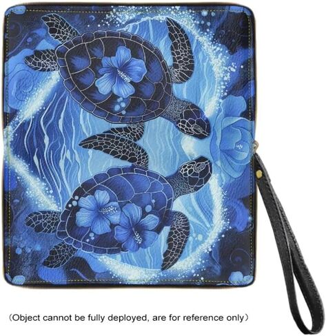 Turtle Heart Wristlet Wallet for Ladies Blue Hibiscus PU Leather Long Purse Waterproof Card Holder Phone Organizer with Zipper Coin Pocket in Kuwait