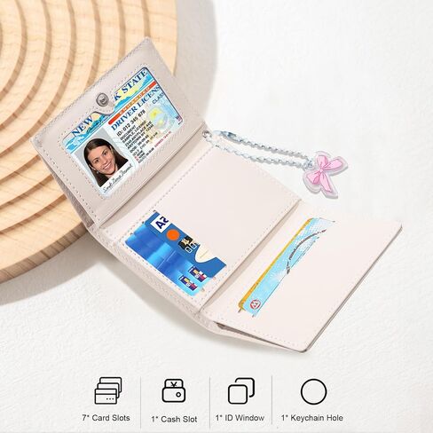 Small Wallet Bunny Floral Heart Coquette Bow Print Wallet with ID Credit Card Slots for Women Girls (CREAM) in Kuwait