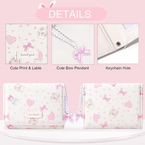 Small Wallet Bunny Floral Heart Coquette Bow Print Wallet with ID Credit Card Slots for Women Girls (CREAM) in Kuwait