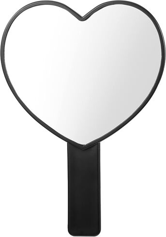 مرآة رموش ماكياج ماكياج على شكل قلب مع مقبض ، مرآة ماكياج سفر محمولة ، مرآة تجميلية على شكل قلب صغير للنساء والفتيات (أسود) in Kuwait