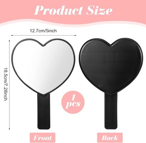 مرآة رموش ماكياج ماكياج على شكل قلب مع مقبض ، مرآة ماكياج سفر محمولة ، مرآة تجميلية على شكل قلب صغير للنساء والفتيات (أسود) in Kuwait