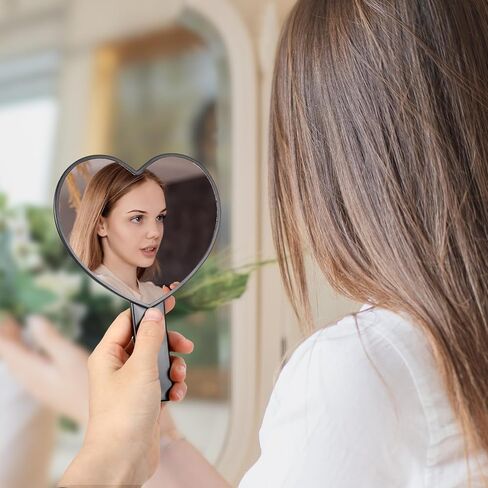 مرآة رموش ماكياج ماكياج على شكل قلب مع مقبض ، مرآة ماكياج سفر محمولة ، مرآة تجميلية على شكل قلب صغير للنساء والفتيات (أسود) in Kuwait